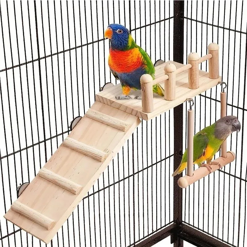 Bird Perches Platform Swing Climbing Ladder Parrot Cage Accessories Wooden Playing Gyms Exercise Stands Parrot Cage Toys Sets 250121