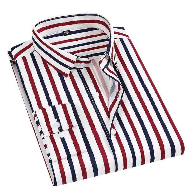 Business Dress Shirt Mens Long-sleeve Autumn Spring Fashion Striped Printed Casual Formal White Work Simple Basic ShirtsXJ250121