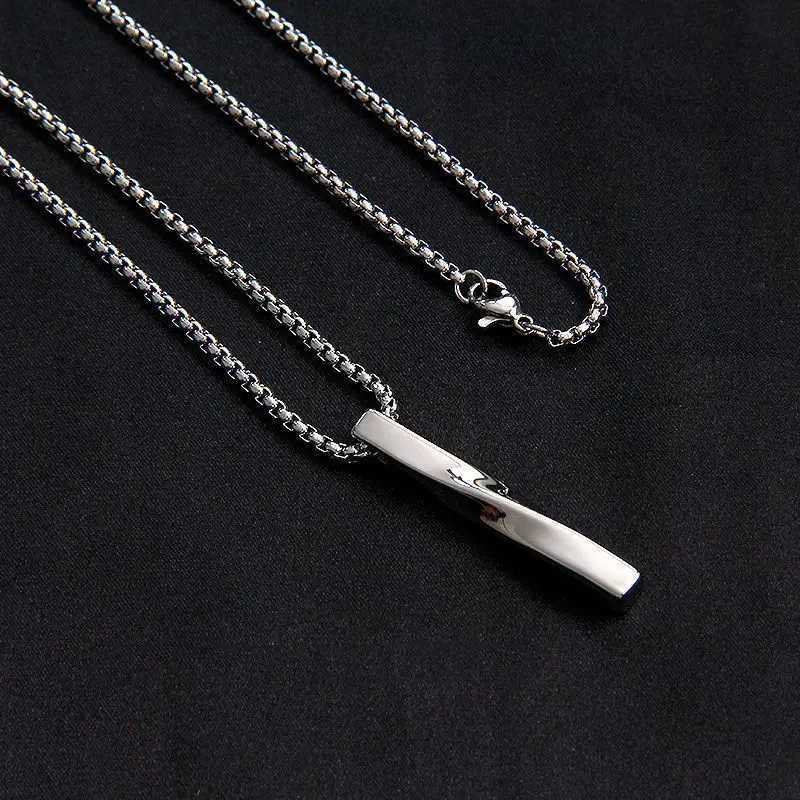 Fashion Silver Color Men Spiral Necklace Rectangle Minimalist Simple Personality Hip Hop Ins Mens Pendant Boys Chains WholesaleXJ250121