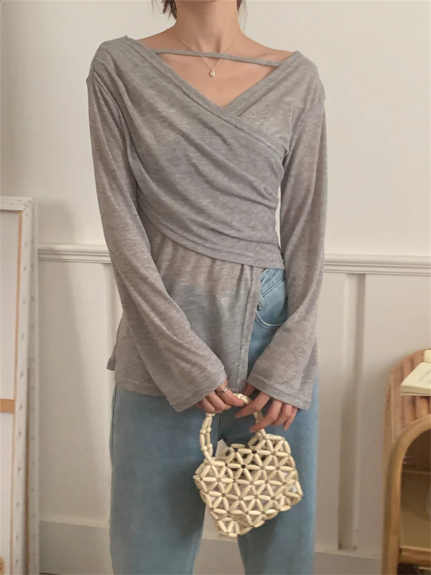 Alien Kitty SM Women Sexy TShirts High Stretch Slim Loose VNeck Autumn Sunscreen OL Thin Fashion Full Sleeve Tees 250122