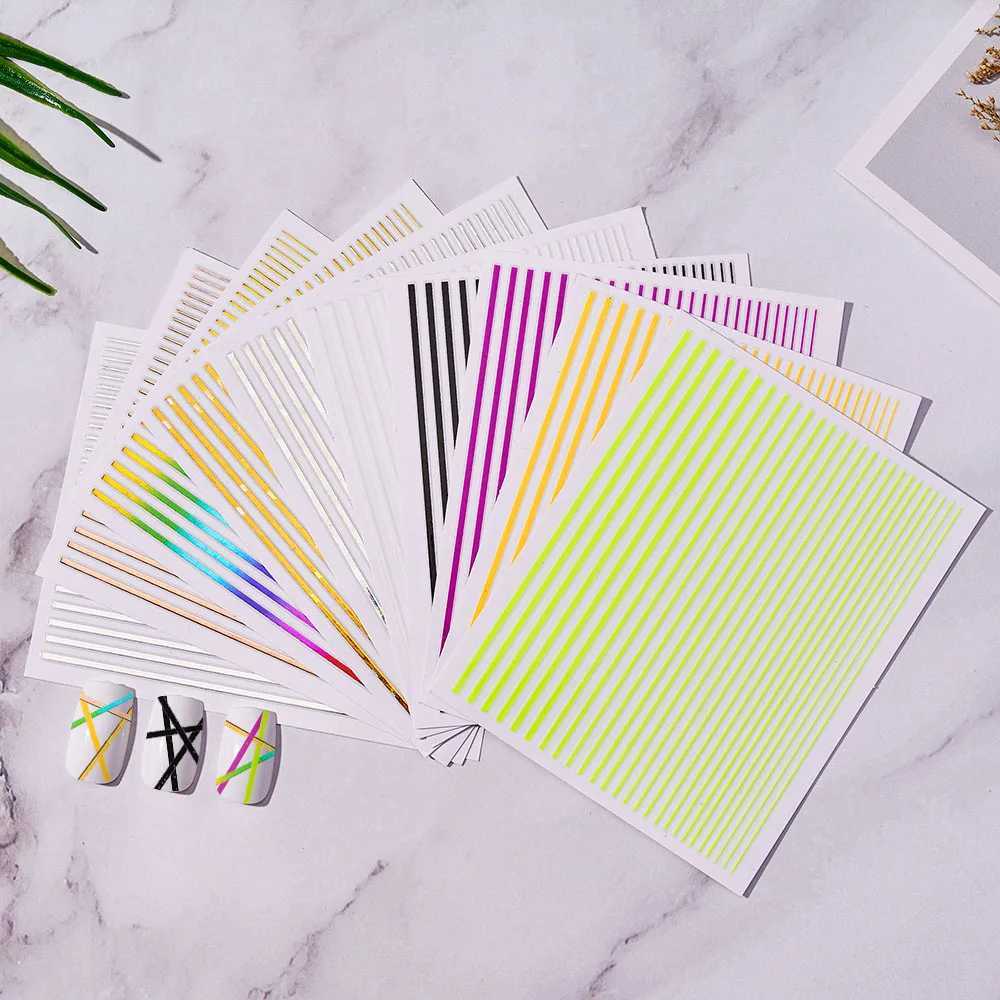 12sheets/lot Lines Stripe Sticker Decal 12Colors Straight Line Nails Art Decoration 3D Self Adhesive For Nails Sticker Decal J8#XJ250120