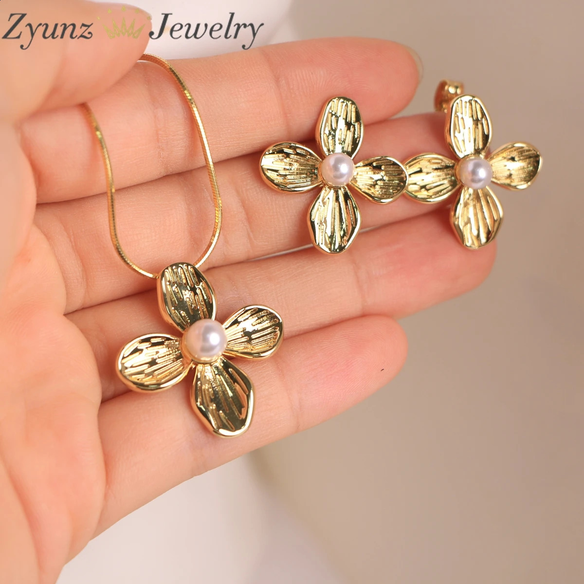 5Set Dainty Gold Color Flower Pendants Necklaces Earrings Sets for Women Delicate Wedding Jewelry Set Wholesale 250117