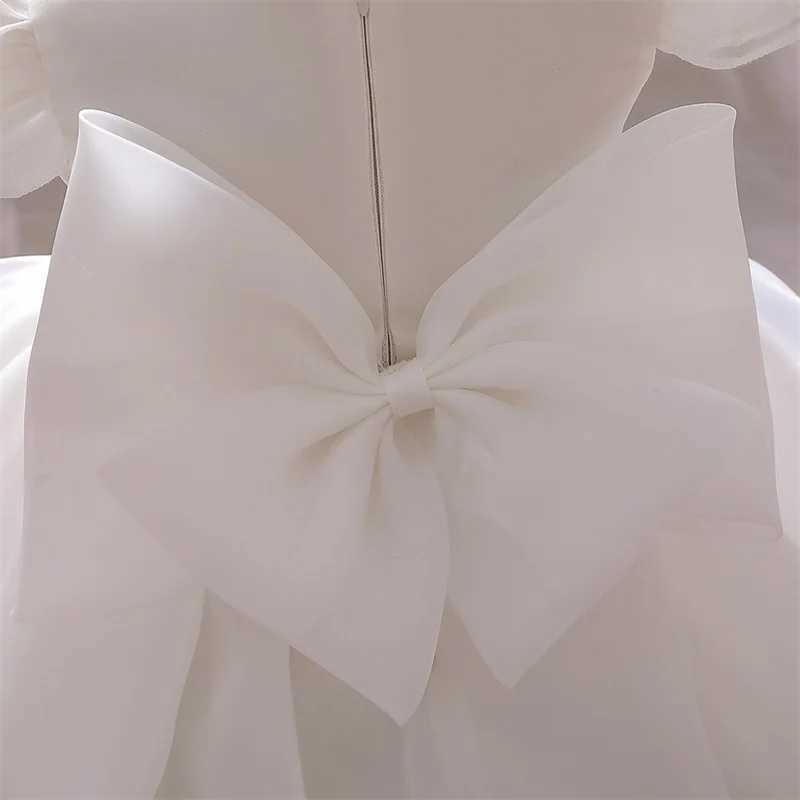1 Years White Dresses Tutu Ball Gown Newborn Christening Princess Birthday Party Bow Children Baby Girl Clothes Summer Dresses X250203