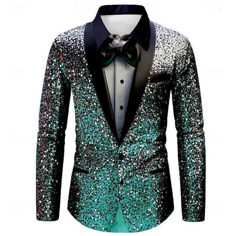 Christmas Mens Christmas Shirt Fashion Casual Party Long Sleeve Christmas Lapel Glitter Premium Mens ClothingXJ250121