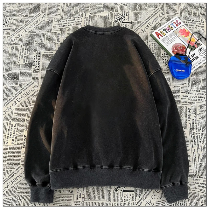 Woman Men Solid Washed Sweatshirt Cotton Acid Wash Hoodies Autumn Warm Crewneck Pullover Fashion Vintage Oversize Female Clothes 250122