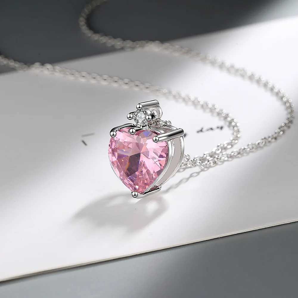 New in 925 Sterling Silver Heart Pink Zircon Womens Neck Chain Necklaces Luxury Jewelry Wholesale Offers WithXJ250114