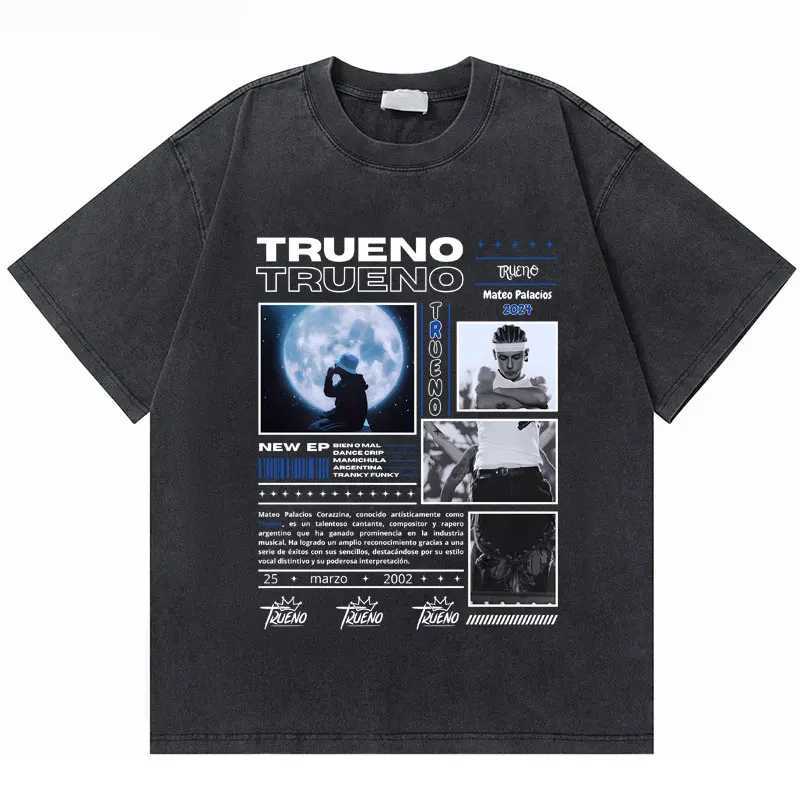 Washed Vintage Rapper Trueno Print T Shirts Mens Hip Hop Fashion Tshirt Short Sleeve Men Women Casual Cotton Oversized T-shirts X250203