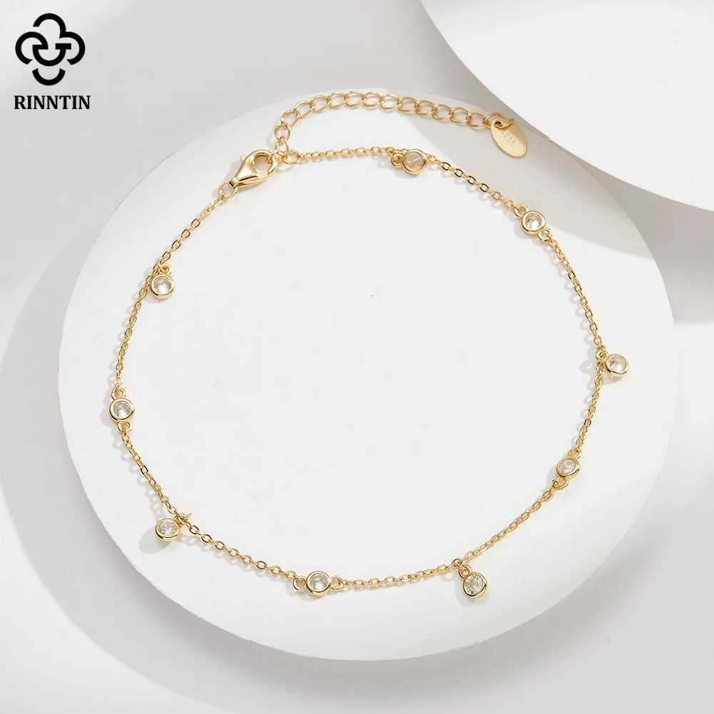 Rinntin Genuine 925 Sterling Silver Brilliant Cubic Zirconia Anklet for Women Adjustable Summer Foot Chains Jewelry SA70XJ250121