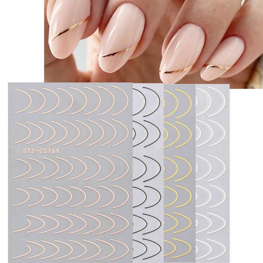 4 Sheets Nail Stickers French Style Metallic Lines Easy to Apply Adhesive Nail Art DecalsXJ250120