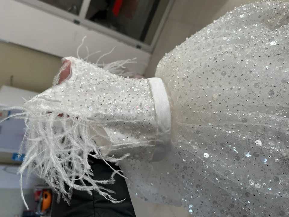 Summer Baby Girl 1st Birthday Party Wedding Dress For Girls Clothes white feather beaded sequin Princess Baptismal kids Dress X250203