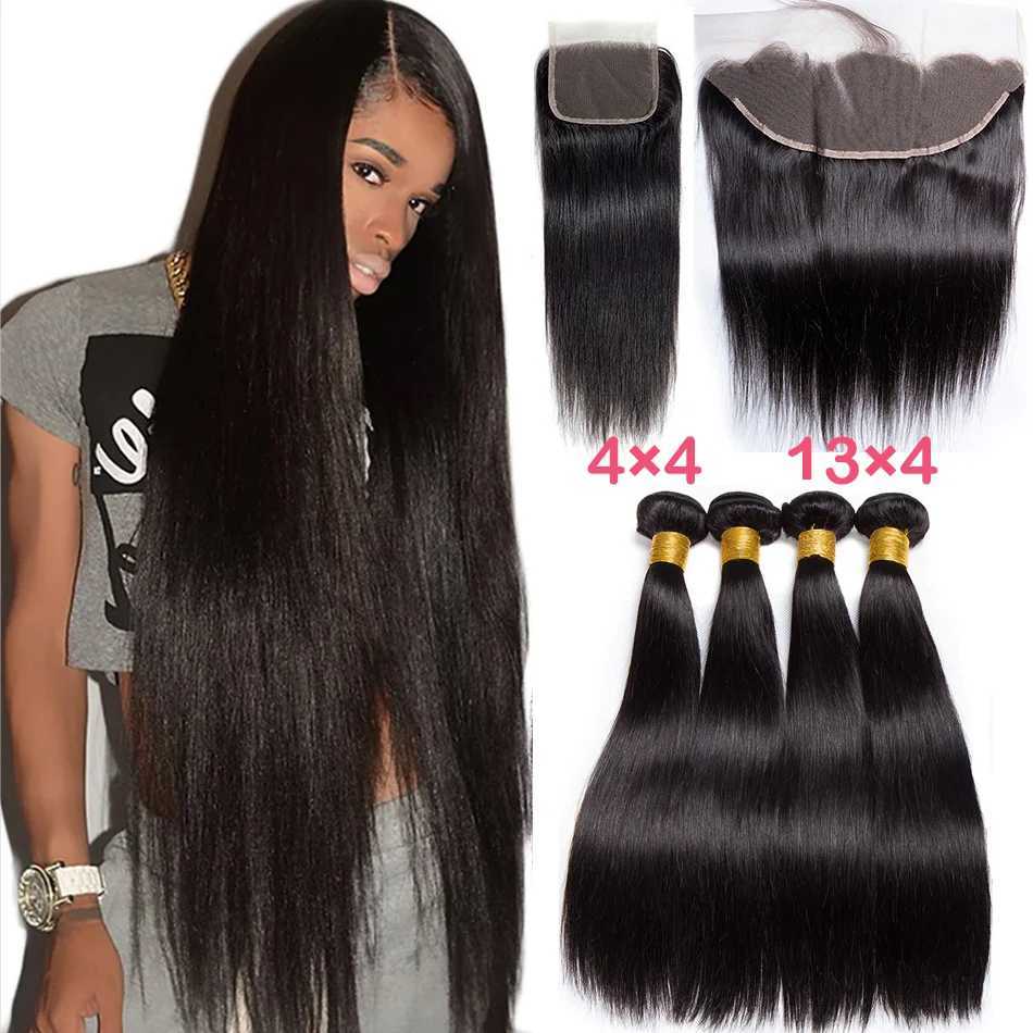 30inch Long Straight Human Hair Bundles With Clo Peruvian Human Hair Bundle With Frontal 13x4 Ear to Ear Lace Front CloXJ250120