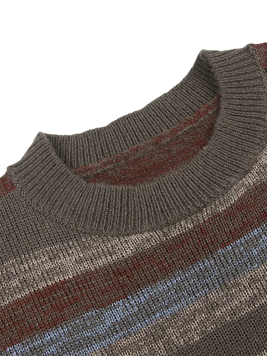 Women s Vintage Striped Print Sweater Round-Neck Long Sleeve Fall Loose Pullover Jumper Tops 250121