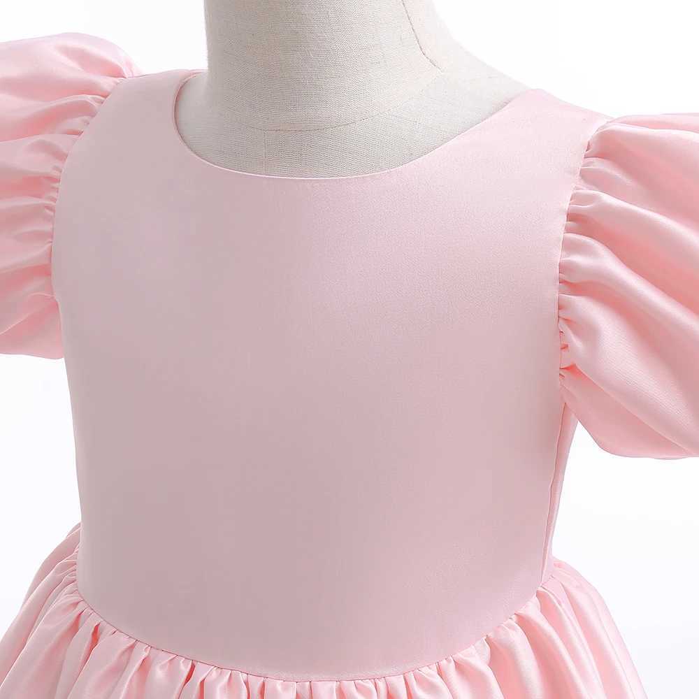 Fashion White Party Girls Dresses for Kids Puff Sleeve Wedding Baptism Princess 1st Birthday Dress Girl Bridemaid Summer Clothes X250203