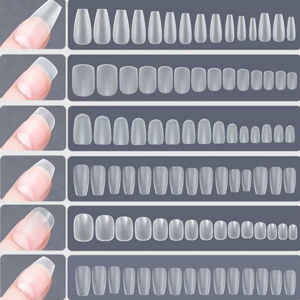 120pcs/bag matte pressed nail tip soft full cover fake nail oval almond carved fake nailW250120