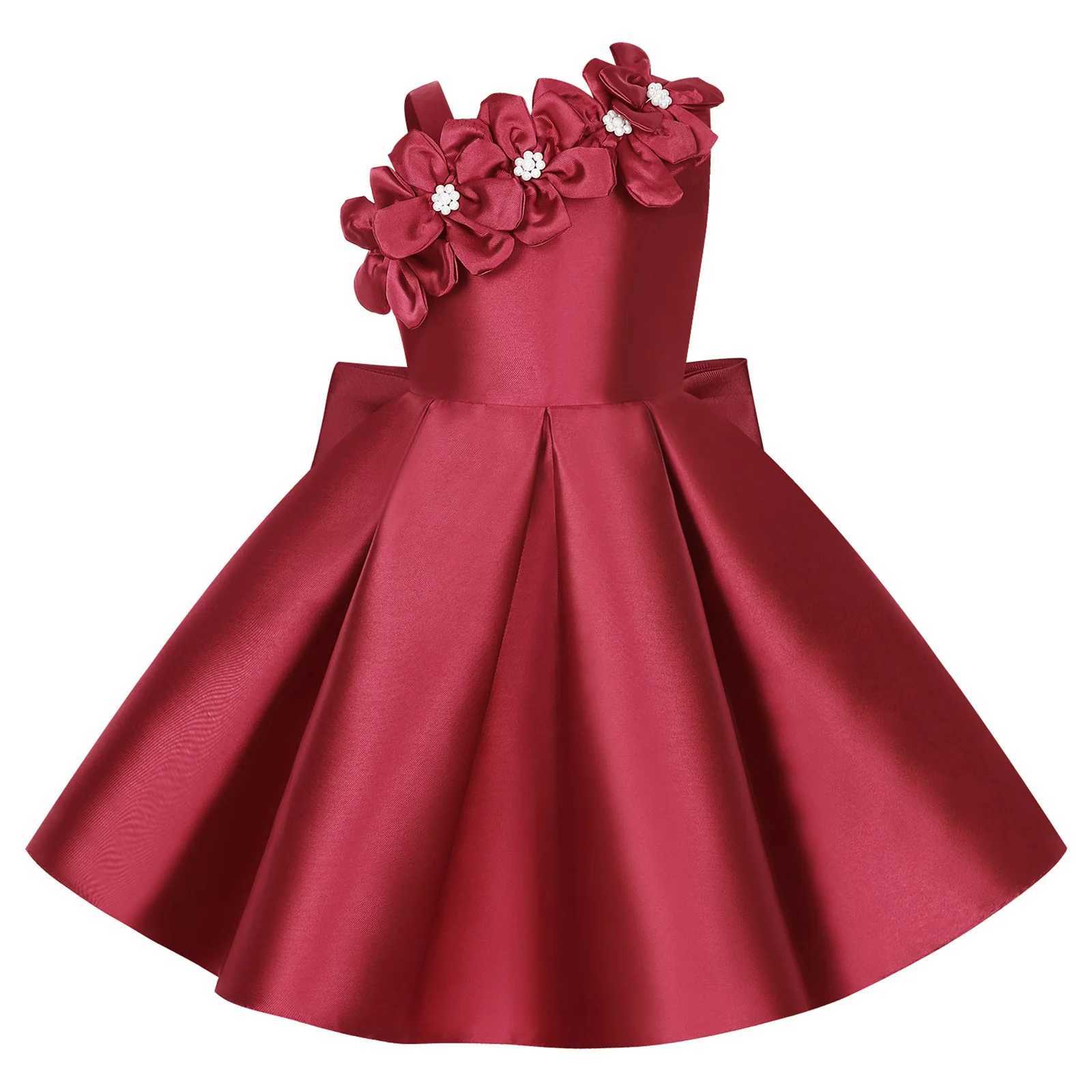 Flower Girl Sleeveless Applique Bowknot Dresses Kids Girls Dress Wedding Formal Birthday Party Gown Elegant Princess Dress X250203