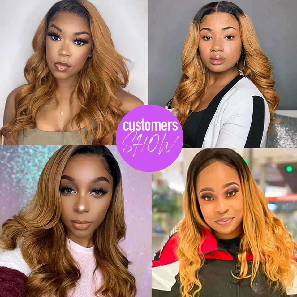 Colored Brazilian Body Wave Hair Weave 3/4 Bundles With Clo Blonde 1B/27 Remy Ombre Human Bundles With Lace Frontal CloXJ250120
