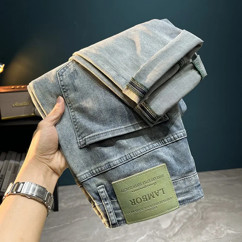 Trendy European Style Mens Jeans 2024 Slim Fit Embroidered Casual Denim Pants High End Shorts Size Variation Colorful 250110