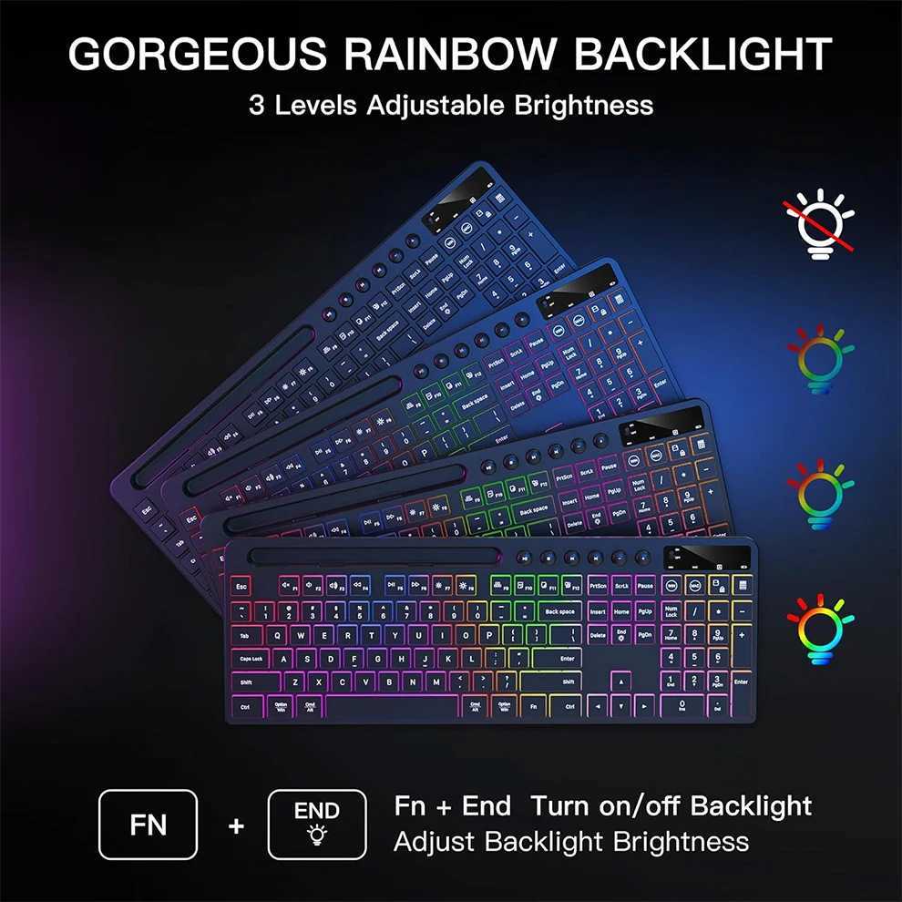 Wireless Keyboard and Mouse Combo with Backlit Full Size Ergonomic Keyboard with Phone Tablet Holder 2.4G Mouse for PC Laptop X250203