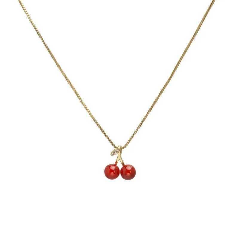 Vintage Stainless Steel Cherry Necklace Natural Stone Beads Pendant Chain Necklace Womens Fashion Wedding Jewelry Birthday GiftXJ250121