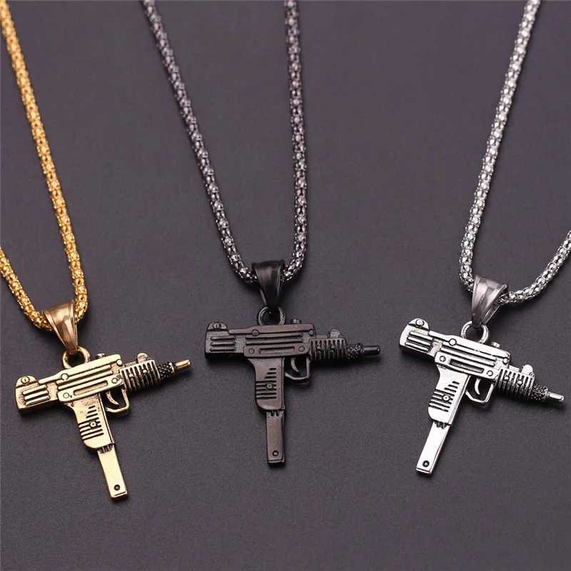 Personality Uzi Gun Shaped Pendant Necklace For Women Men Night Club Bar Party Accessory Gothic Male Punk Hip hop Chain JewelryXJ250121