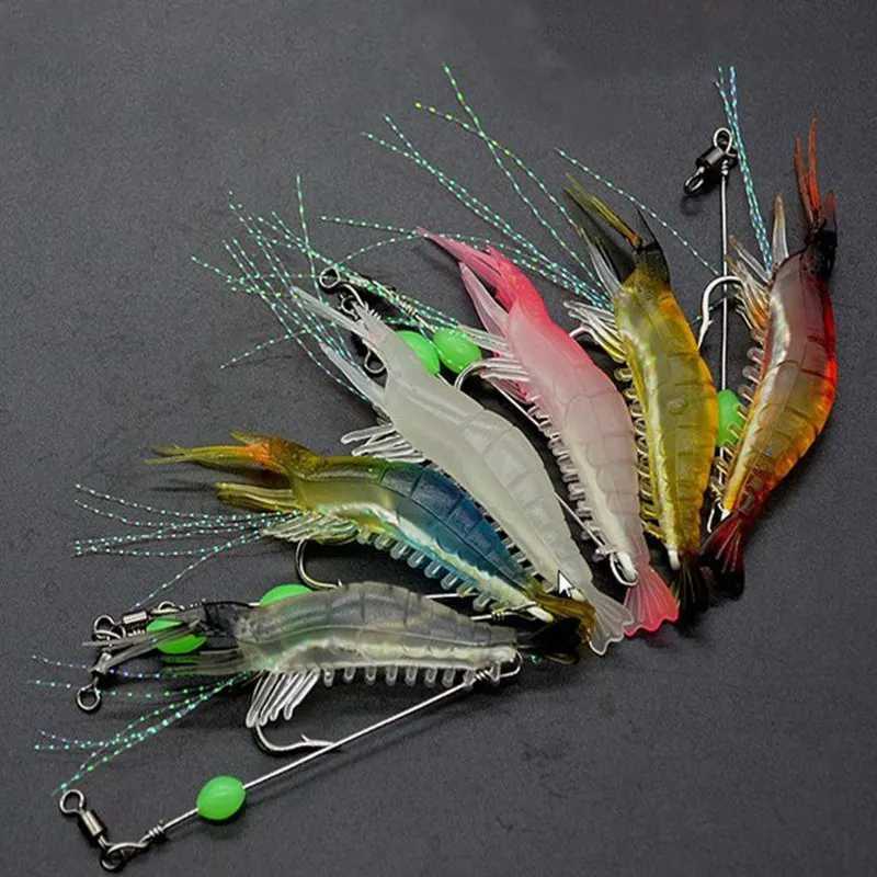 1pcs 8cm/5g Luminous Simulation Prawn Soft Shrimp Floating Shaped Worn Fake lure Hook Isca Fishing Lure Artificial BaitXJ250122
