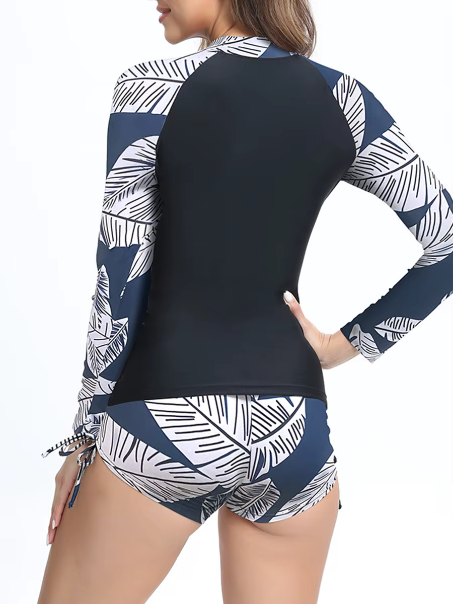 New Print Long Sleeve Surfing Swimsuit Shorts Women Two Piece Swimwear Female Bathers Bathing Swimming Swim Suit Beachwear