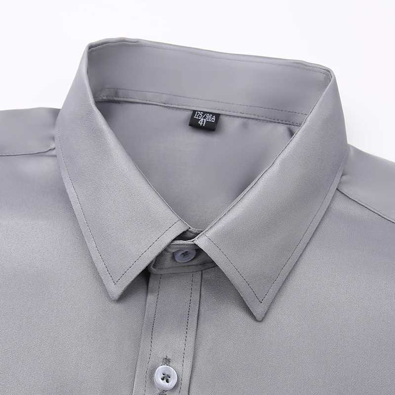 Plus Size M-7XL Elasticity Shirt Men Long Sleeve Slim Fit Casual Solid Color Luxury Shirt Social Formal Dress Shirts Man ClothesXJ250121