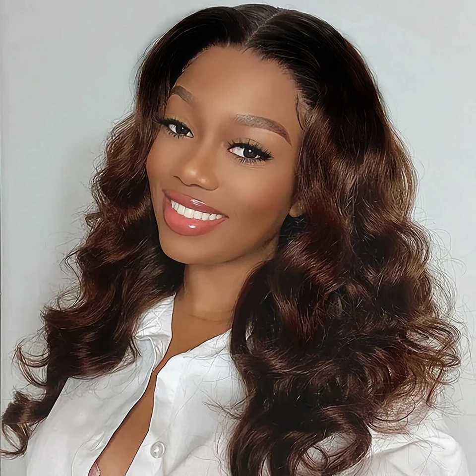 Ombre Loose Deep Bundles With Clo 1B Brown Human Hair With 4x4 Lace Clo Two tone Dark Root To Brown Brazilian Human HairXJ250120