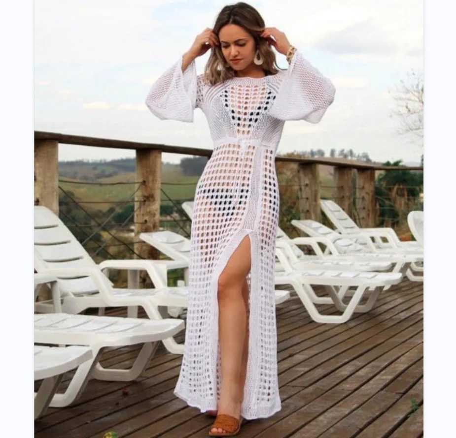 2024 Summer Anti-Sun Beach Dr for Women Biqunis Cover Ups See Through Swim Skirt Latern Sleeve Black Bohemian Bikini Cover W250120