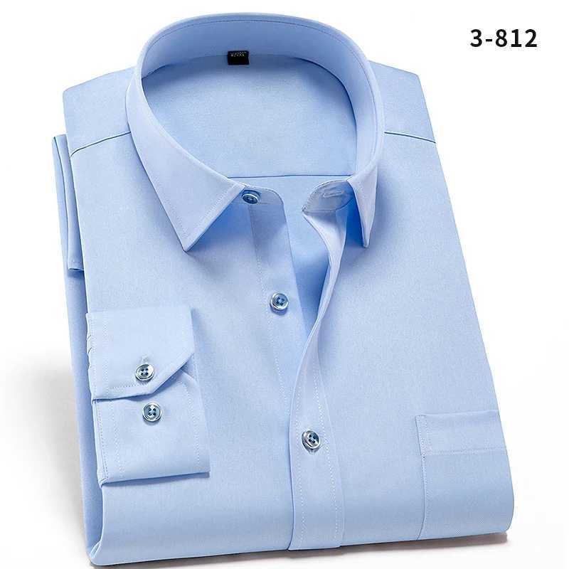 2024 Non-Iron Solid Stretch Shirts for Men Long Sleeve Dress Shirt Men Regular Fit with Front Pocket Soft Easycare Formal TopXJ250121