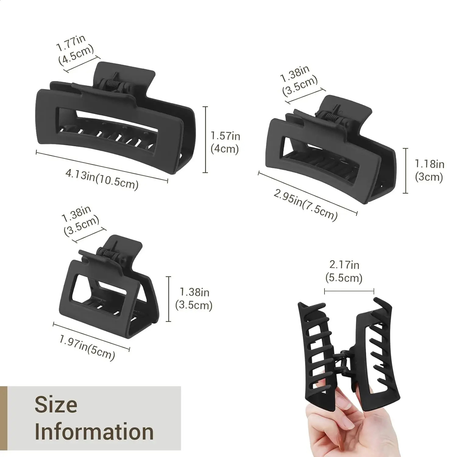 3 Pack Hair Claw Clips Square Rectangular Claw Hair Clips for Women Girls Non-slip Matte Large Medium Small Hair Clips Strong 250120