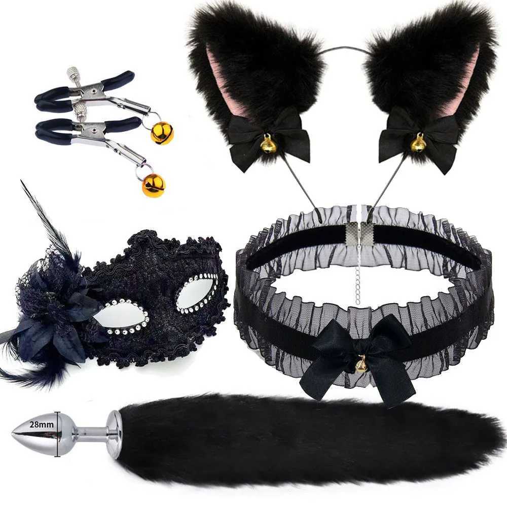 Fox Anal Plug Foxtail Bow Metal Butt Anal Plug Cute Bow-Knot Sexy Soft Cat Ears Headbands Erotic Cosplay Couples AccessoriesXJ250121