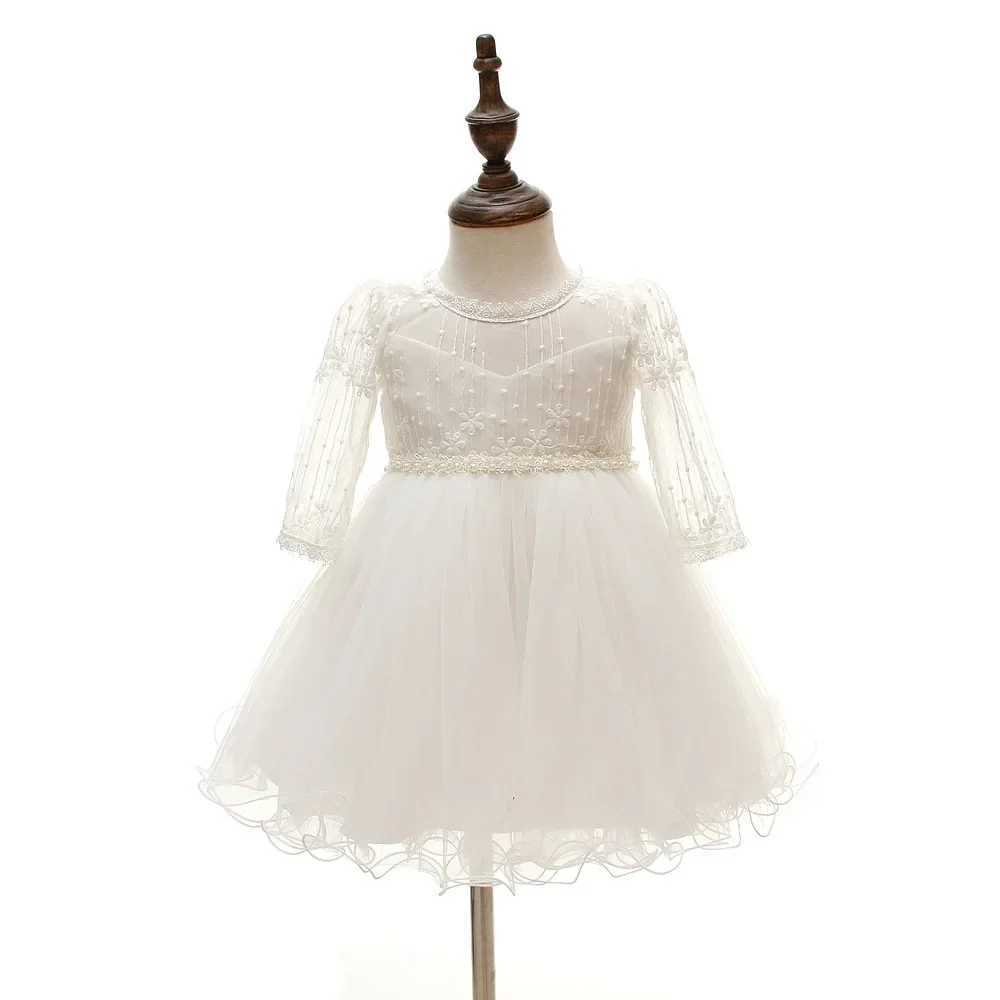 0-24 Months Long Sleeve Baby Girl Dress Infant Toddler Birthday Party Dresses Little Girls White Wedding Baptism Dress 8515 X250203