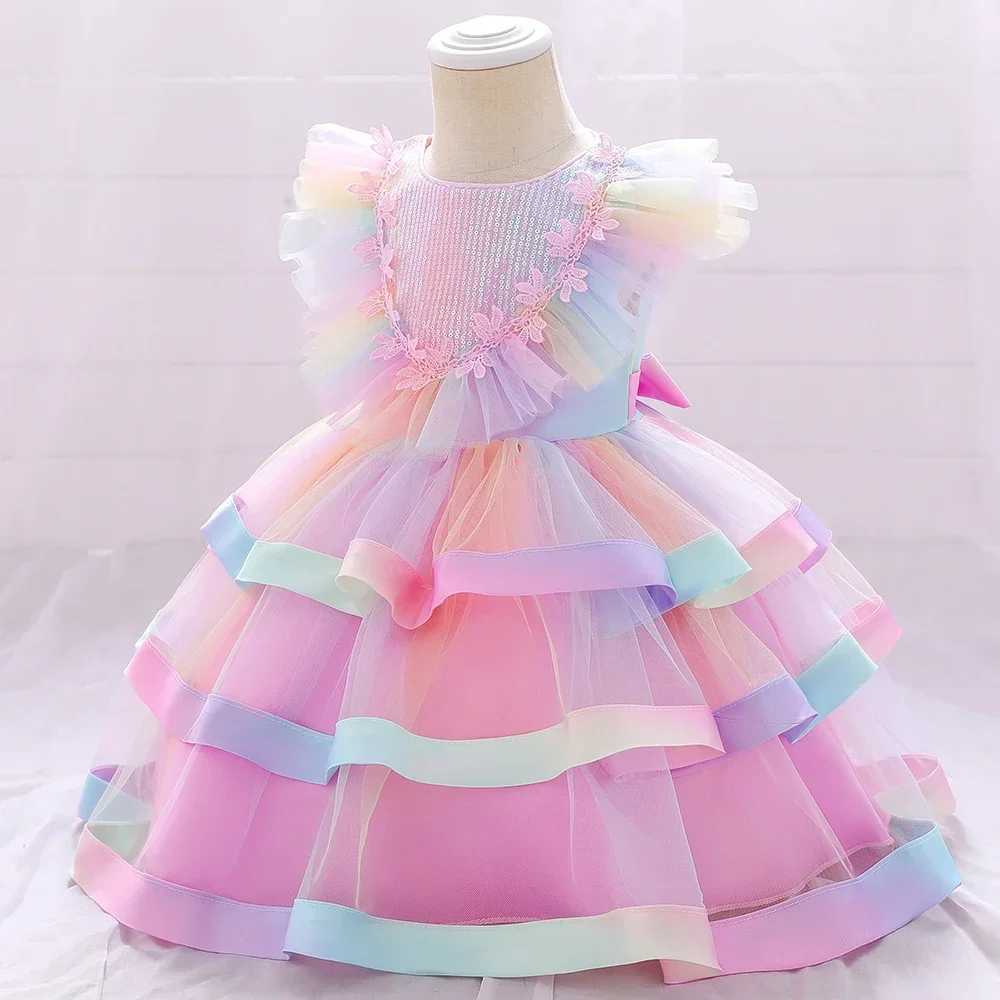 Baby Girls Flower Dress Rainbow Mermaid 1st Birthday Princess Party Wedding Kid Dress for Girl Baptism Bridemaid Evening Dresses X250203
