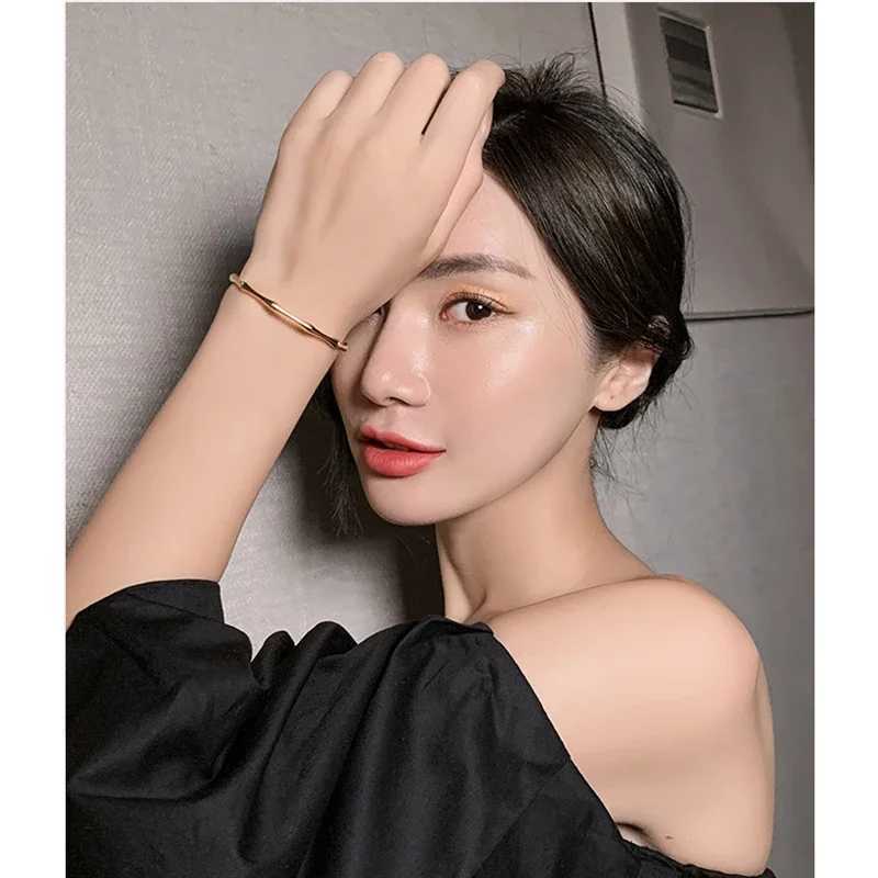 Stainless Steel Gold Color Bamboo Joint Bangles 2024 Trend Bracelet for Women Men Romantic Party Gift Fashion Jewelry W250121