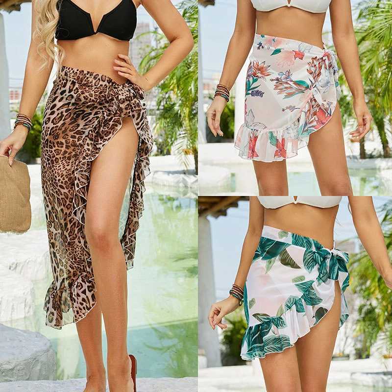Beach Sarong womens pleated printed tight fitting bikini swimsuit Pareo chiffon dress summer clothing Seear W250120
