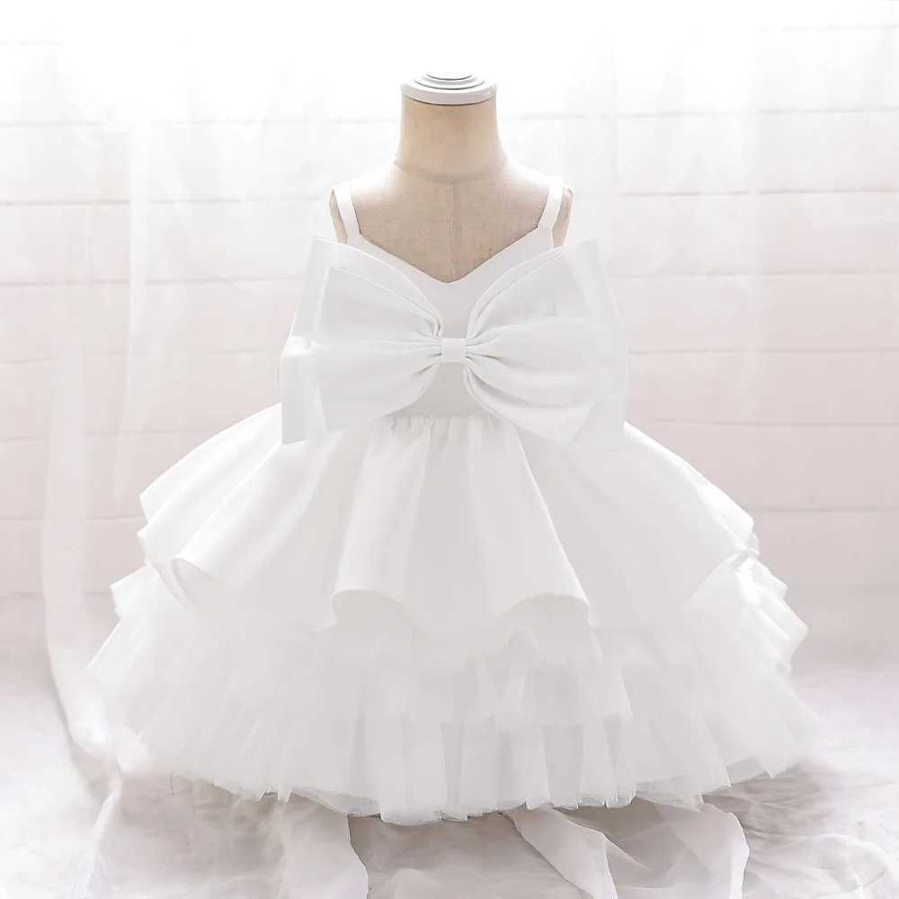 Big bow baby girl princess dress elegant white for young children first birthday party wedding bride chiffon girl shower dress X250203