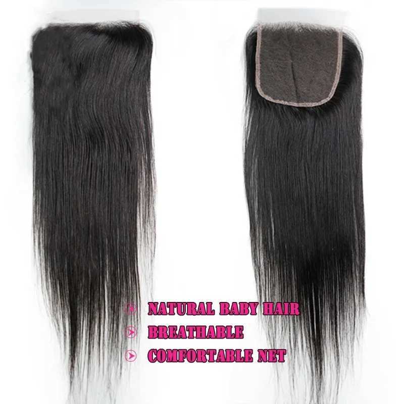 Straight Human Hair Bundles With Clo 3PCS Bundles With 4x4 Transparent Lace Clo Natural Color Hair Extension For WomenXJ250120
