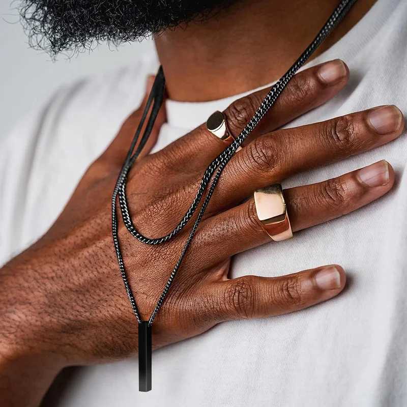 Mens Jewellery New Vintage Rectangle Pendant Necklace Men Width 3mm Stainless Steel Handmade Chain Necklace for Men Jewelry GiftXJ250121