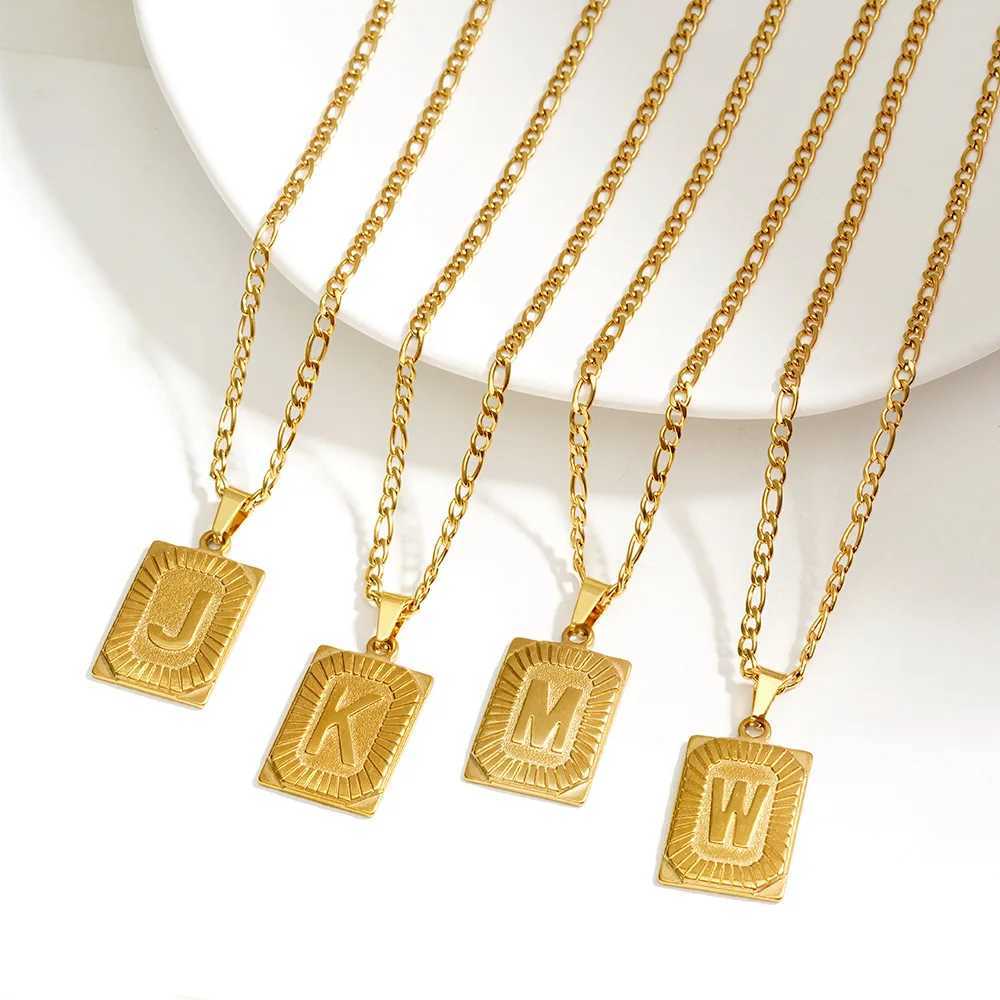 Figaro Chain 18K Gold Plated Stainless Steel 26 Initials Letter Card Pendant Necklace For Women Gift Jewelry WholesaleXJ250121