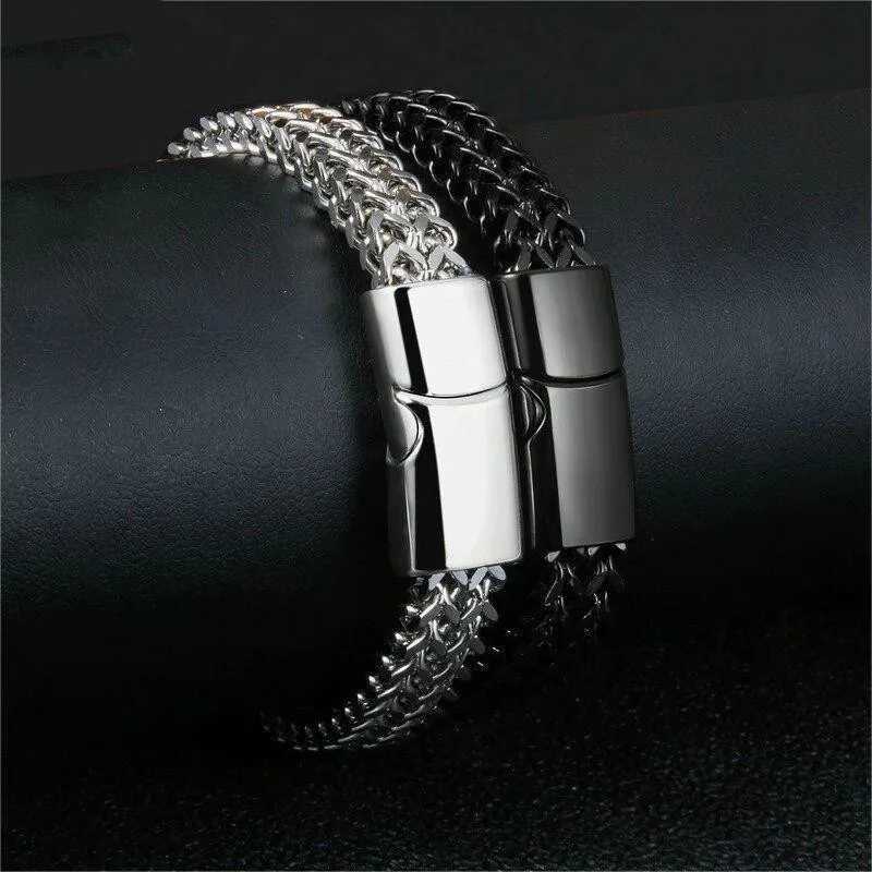 Explosive Hip Hop Stainless Steel Front and Back Mens Simple Bully Punk Bracelet W250121
