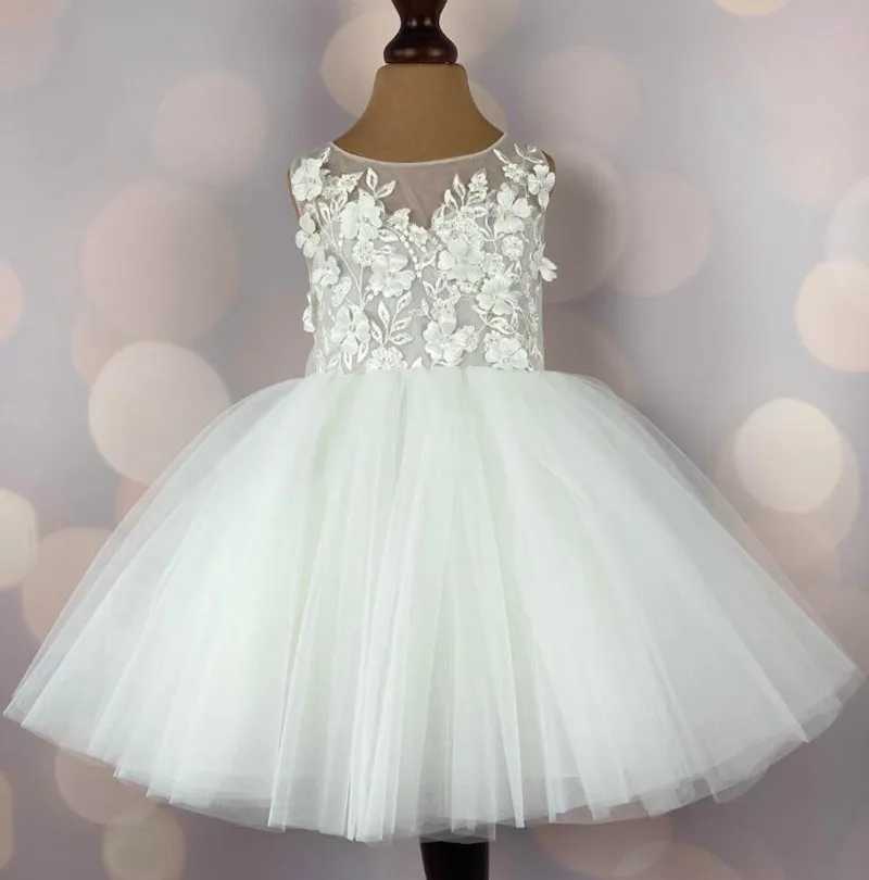 Ivory and white flower girl dress with appliqu lace chiffon girls Christmas dress toddlers birthday party dress first party dress X250203