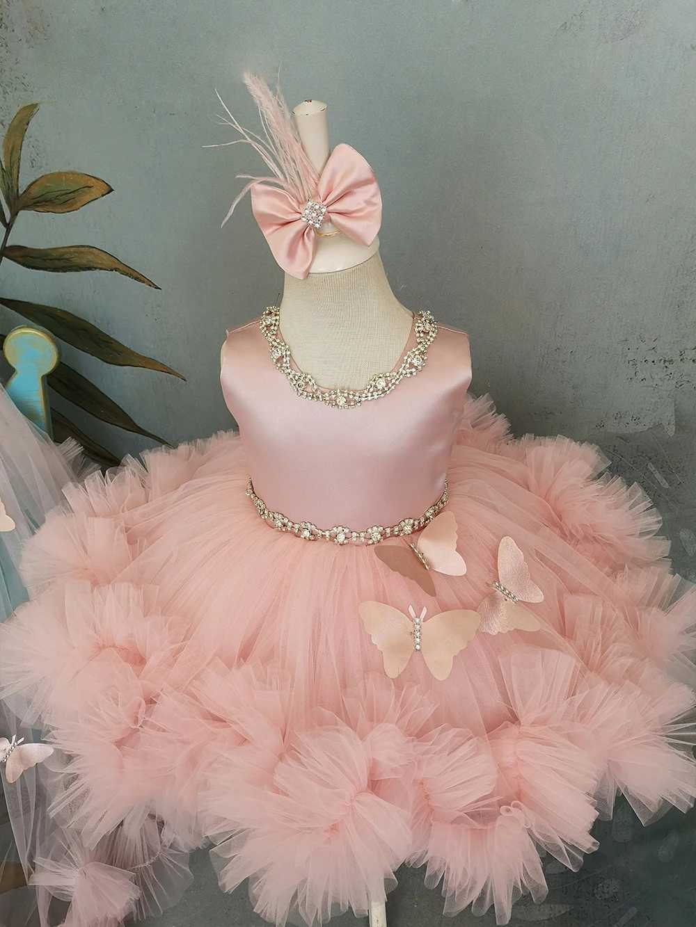 Dance Dress Flower Girl Wedding Dress with Detachable Train Preschool Girl Ruffle Gaul Decoration Birthday Party Dress X250203