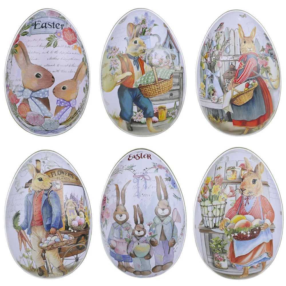 1pcs Rabbit Egg Tinplate Box Metal Bunny Printing Fillable Tin Boxes Gift Packaging Candy Happy Easter Free shipping