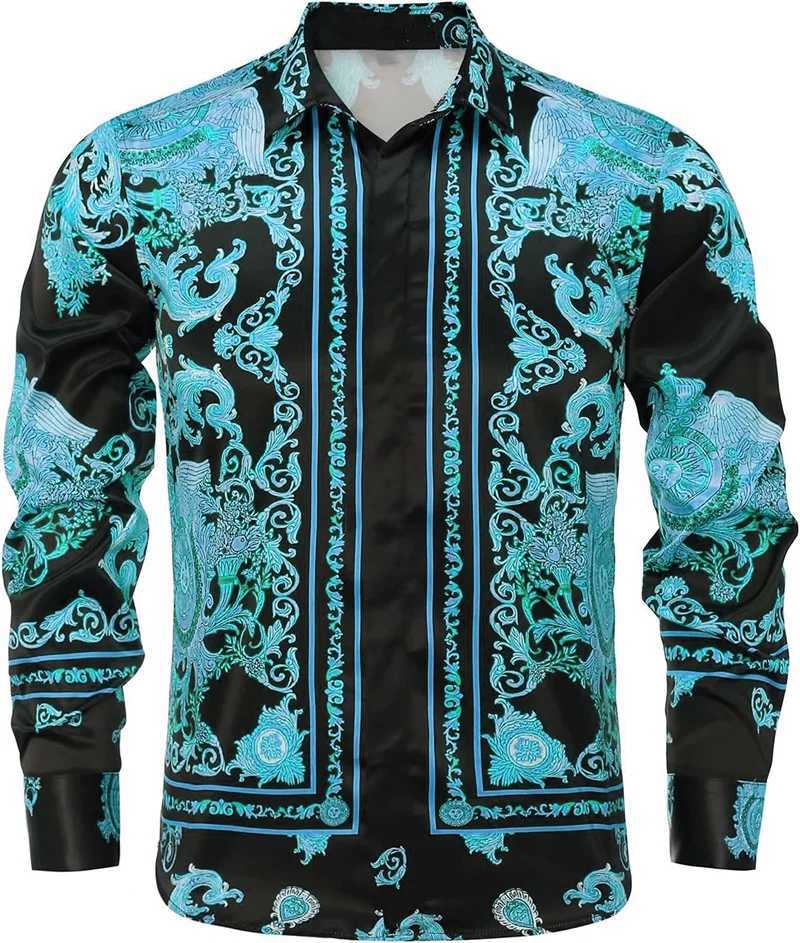 Mens Tops Gold Royal Fashion Luxury Comfort Elegant Mens Button Lapel Prom Party Male Shirt Gathering Street Mens TopsXJ250121
