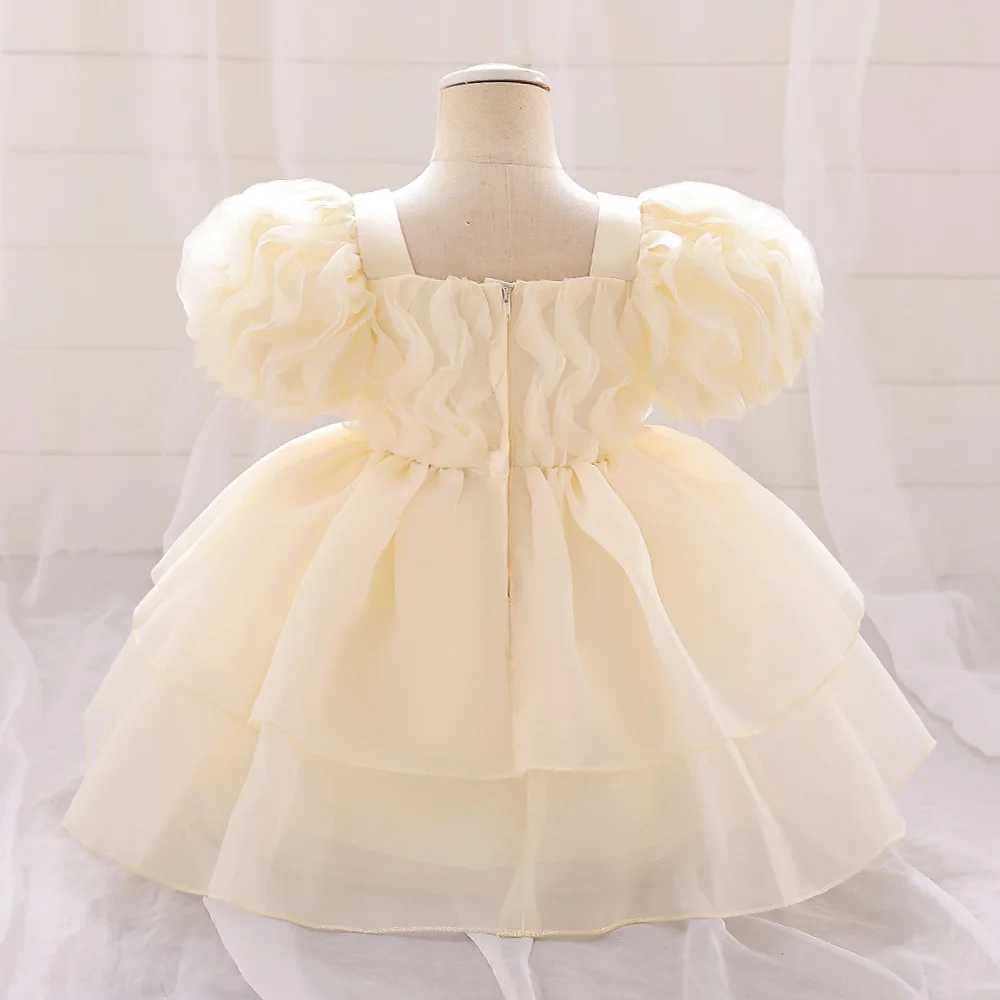Fluffy Tulle Baby Girl Party Dress Puff Sleeve White 1st Birthday Baptism Wedding Princess Dresses Girls Bridemaid Baby Clothing X250203