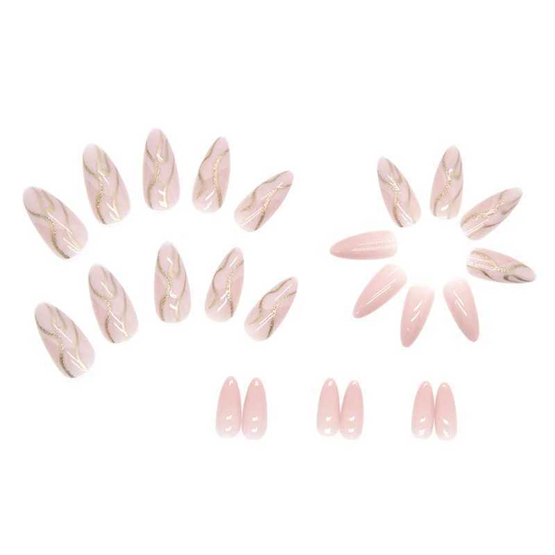 Ripple Glitter 24 Pcs Press on Nails Pink Gradient Fake Nails Glossy Artificial Finger Manicure Reusable False Nails for WomenW250120