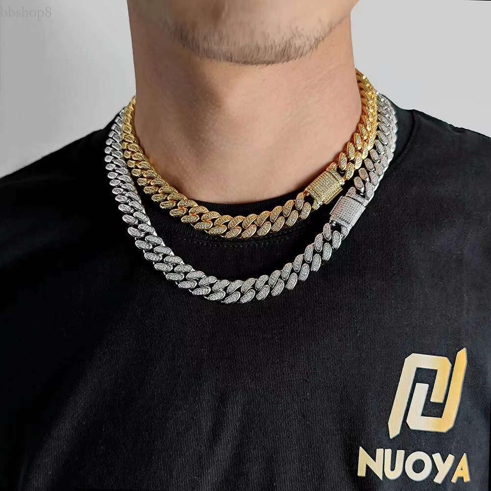 High end Chain Full Moissanite Cuban Hip Hop 10MM full set for men white glod necklace cuban k chain
