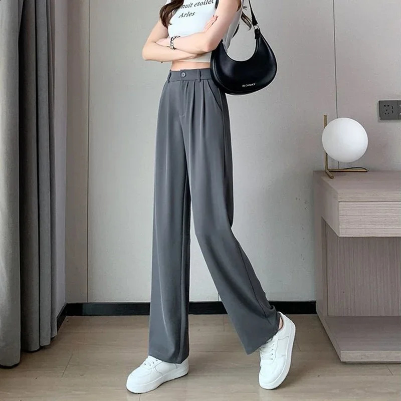 Women Full Length Pants Lady Baggy High Waist Wide Leg Solid Color Trousers Straight Mom Classic Office Slacks 250107Z