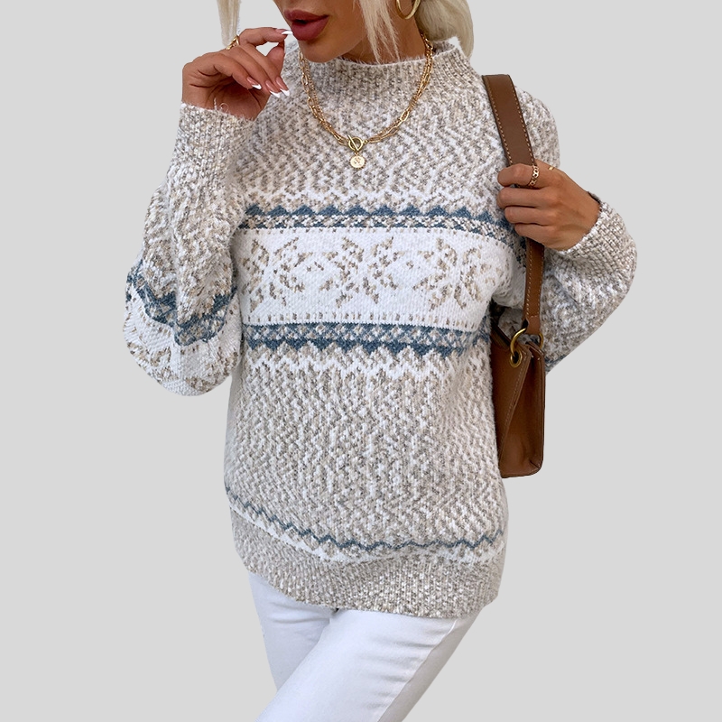 New best-selling Christmas knitted sweater autumn and winter new semi-turtleneck snowflake sweater women